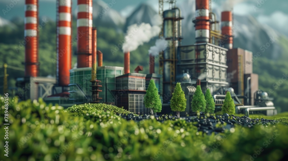 Obraz premium A factory emitting large amounts of smoke, suitable for illustrating pollution or industrial themes