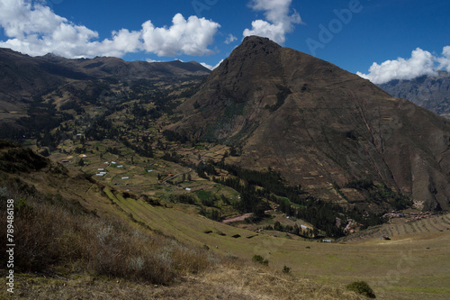 Landscape composed of terraces and mountains in the Sacred Valley of the Incas