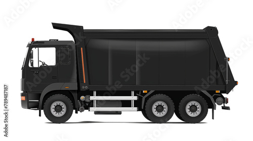 Garbage truck. back view. Black silhouette. 