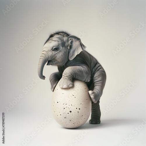Baby Elephants First Steps A Captivating Studio Portrait of a Newborn Pachyderm Hatching from an Egg Generative ai