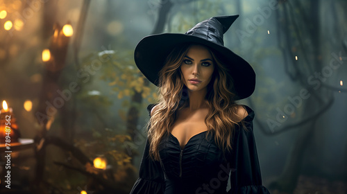 portrait of a woman in a hat witch halloween © Volodymyr