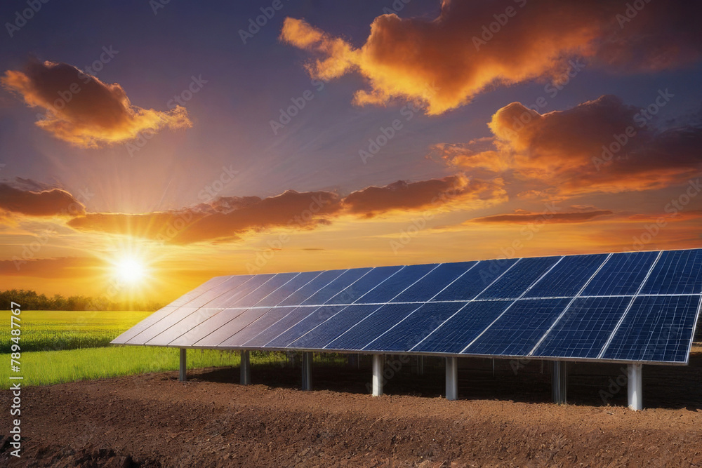 Solar panels reflect sparkling light From the sun ,Clean energy and environment.