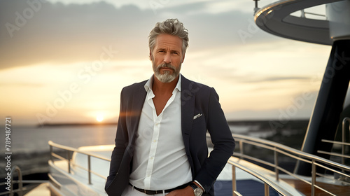 businessman on the yacht portrait of a man respectable man in a jacket photo