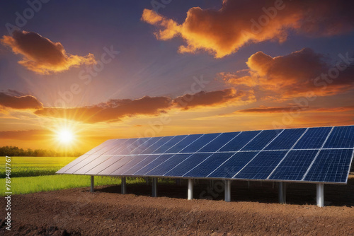 Obraz na płótnie Solar panels reflect sparkling light From the sun ,Clean energy and environment. w salonie