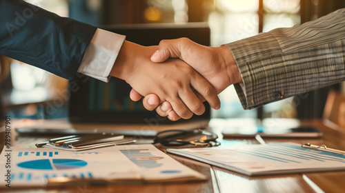 
two businesss person handshaking after sucess business agreement negotiation,closing a profitable contract, celebrating a successful partnership, finalizing the agreement, affirming the deal, photo