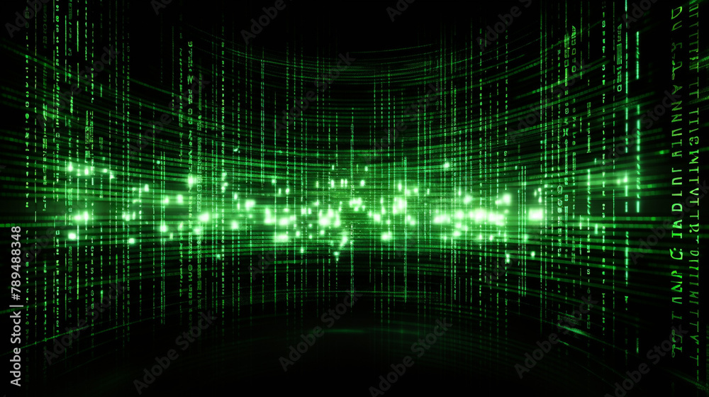 Green digital binary data on computer screen background. Matrix style, generative AI Green digital binary data on computer screen background. Matrix style, generative AI