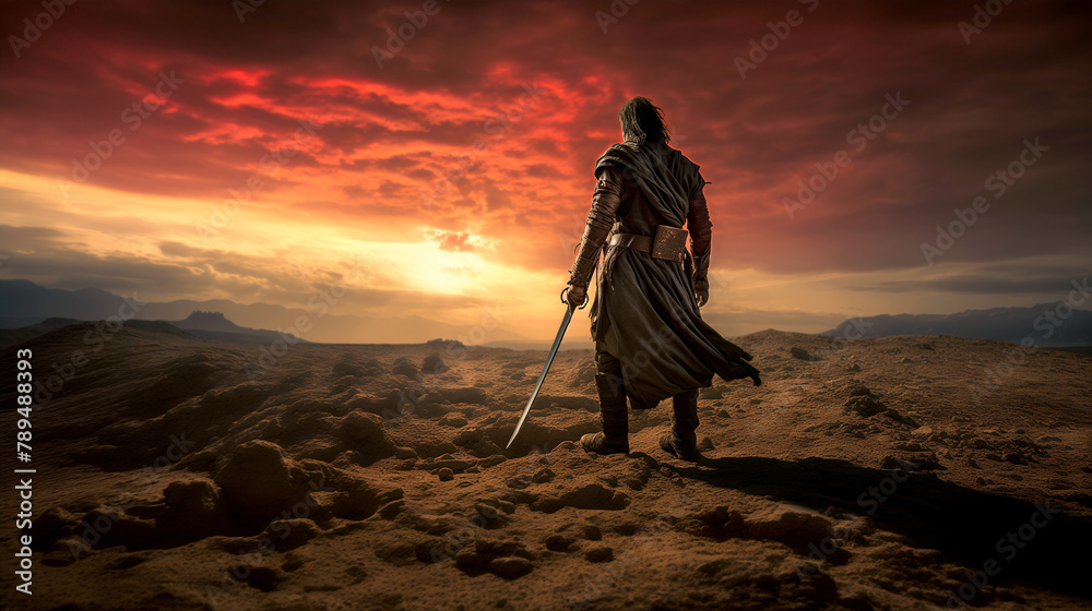 warrior at sunset medieval knight