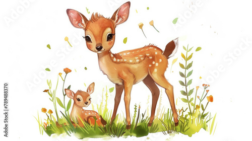 A beautiful painting of a fawn with her baby fawn. Perfect for nature lovers and wildlife enthusiasts