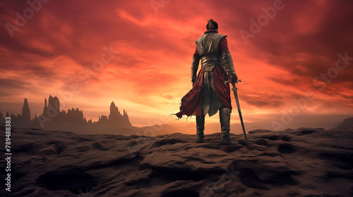 warrior at sunset medieval knight
