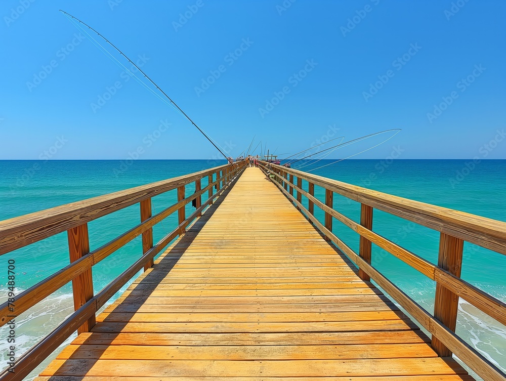 A pier with a pier walkway leading to the ocean