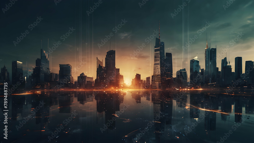 Metropolis Merge: The Business World and Urban Pulse Double Exposure