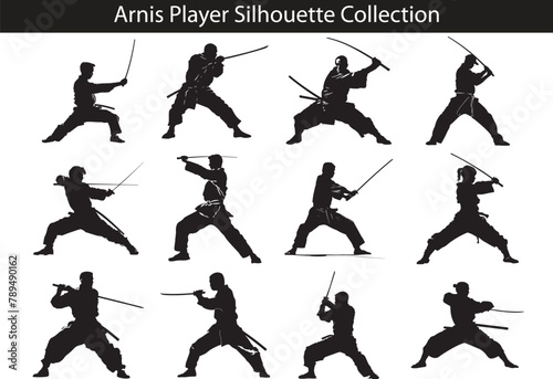 Arnis Player Pose Silhouette Vector Illustration