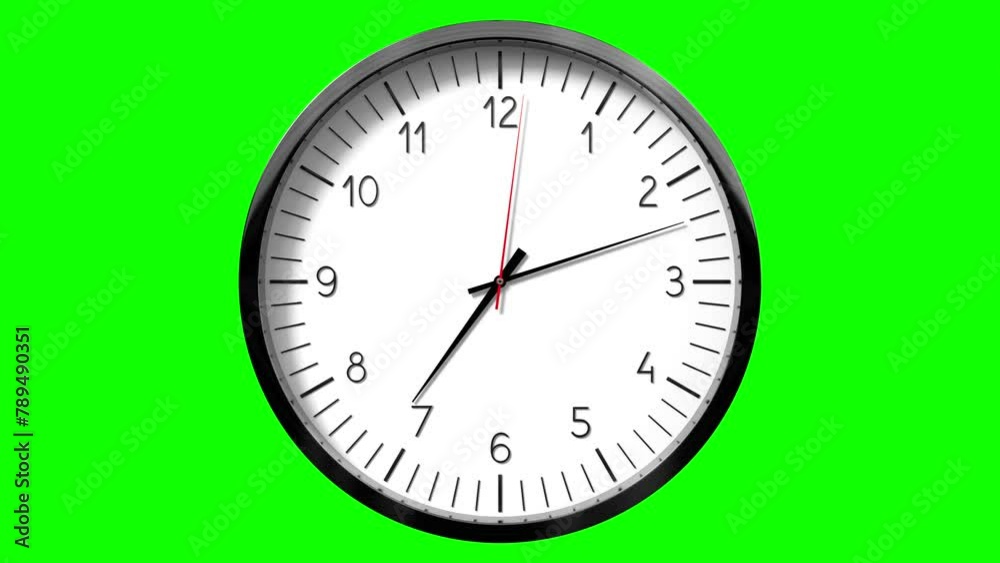 Classic wall clock on green background - 7 to 8 o clock - 3D 4k animation (3840 x 2160 px) Classic wall clock on green background - 7 to 8 o clock - 3D 4k animation (3840 x 2160 px)