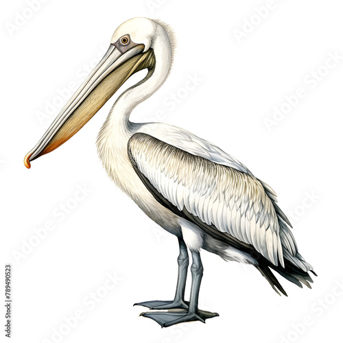 Spot-billed pelican, watercolor style, illustration.