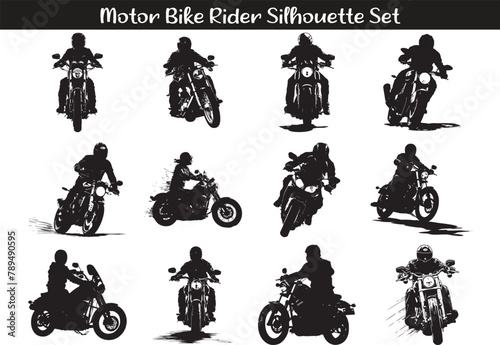 Motor Cycle Rider Poses Silhouette Vector Illustration