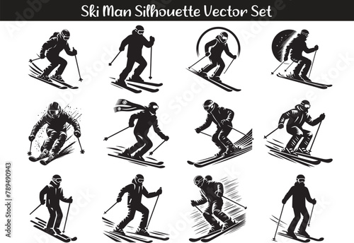 Ski man Silhouette Vector Illustration