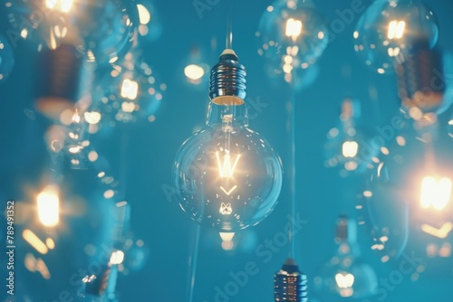 A cluster of light bulbs suspended from a ceiling. Ideal for interior design projects