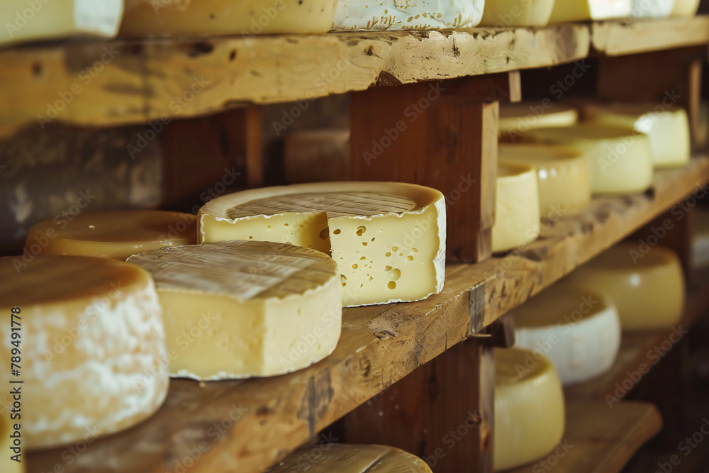 A cheese cellar where the cheese reaches perfection. Exquisite aged cheese varieties 