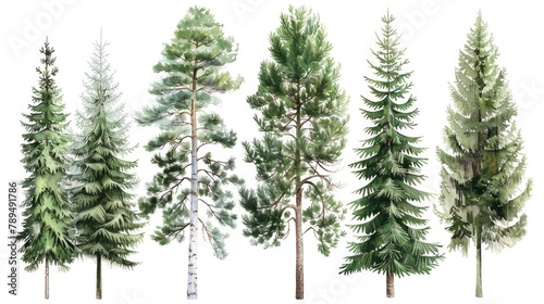 Beautiful watercolor illustration of a group of pine trees. Perfect for nature-themed designs © Fotograf