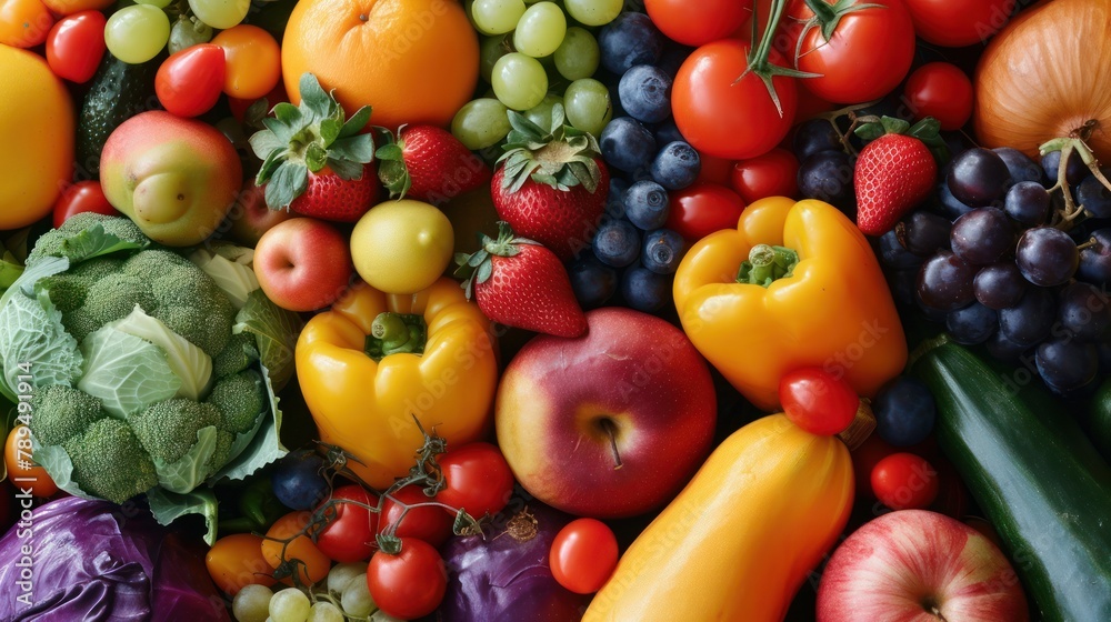 a close up of various fruits and vegetables