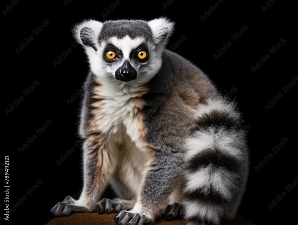 a Lemur Catta sitting isolate on black background