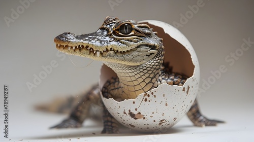 Cayman Crocodile Hatchlings Inaugural Studio Portrait A Newborns Emergence in exquisite detail Generative ai photo