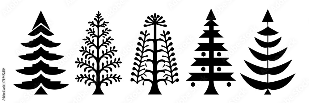 Set of silhouettes of tree