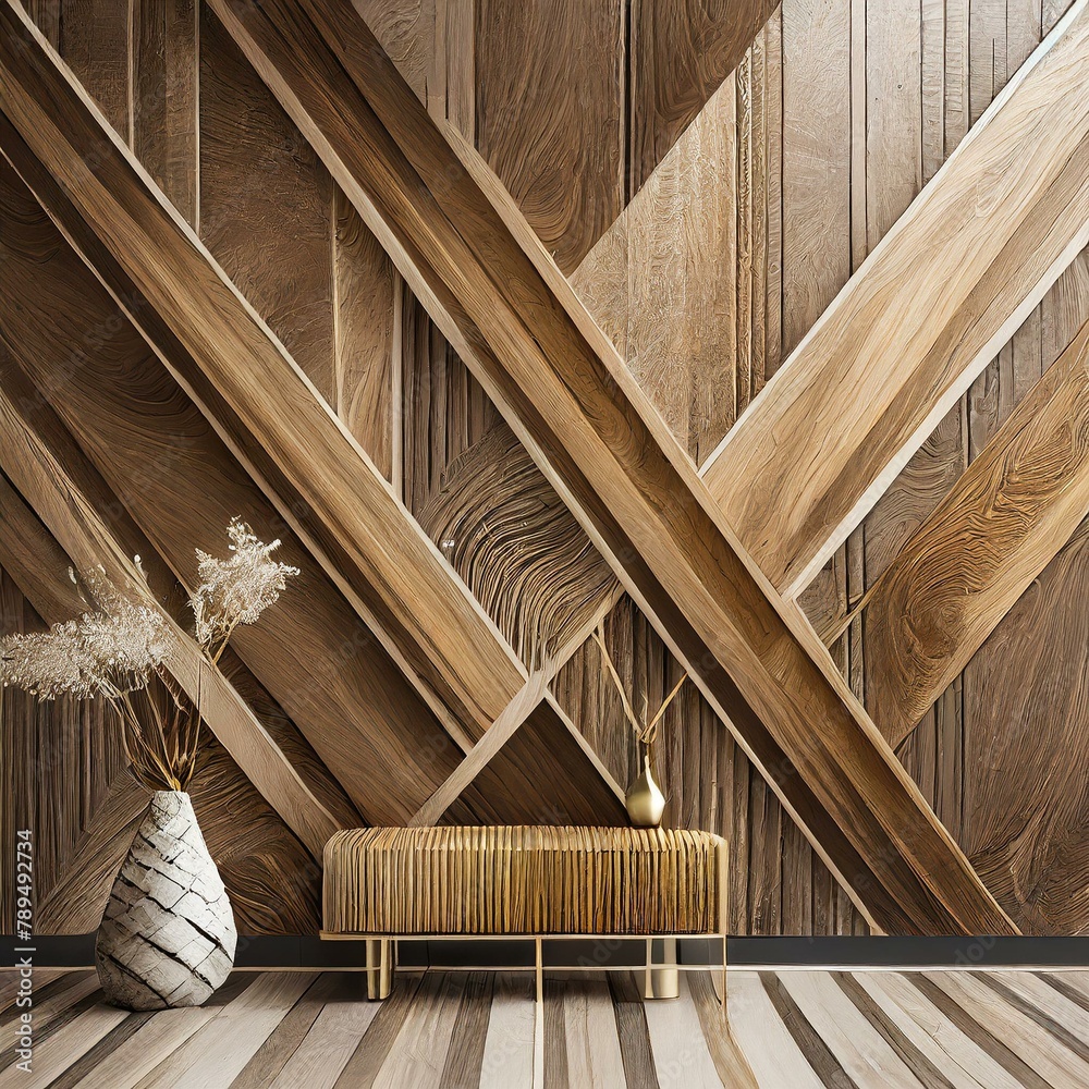 A premium setting adorned with luxury wooden texture wallpaper, taste in interior decor aesthetics
