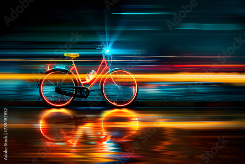 Abstract background neon light with bicycle.