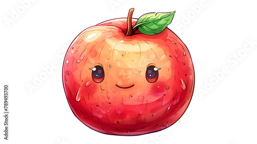 Vintage-style kawaii peach fruit on a transparent background (ID: 789493700)