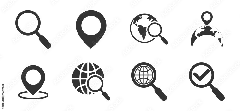 location search icon set, simple and complex design, black style,for ...