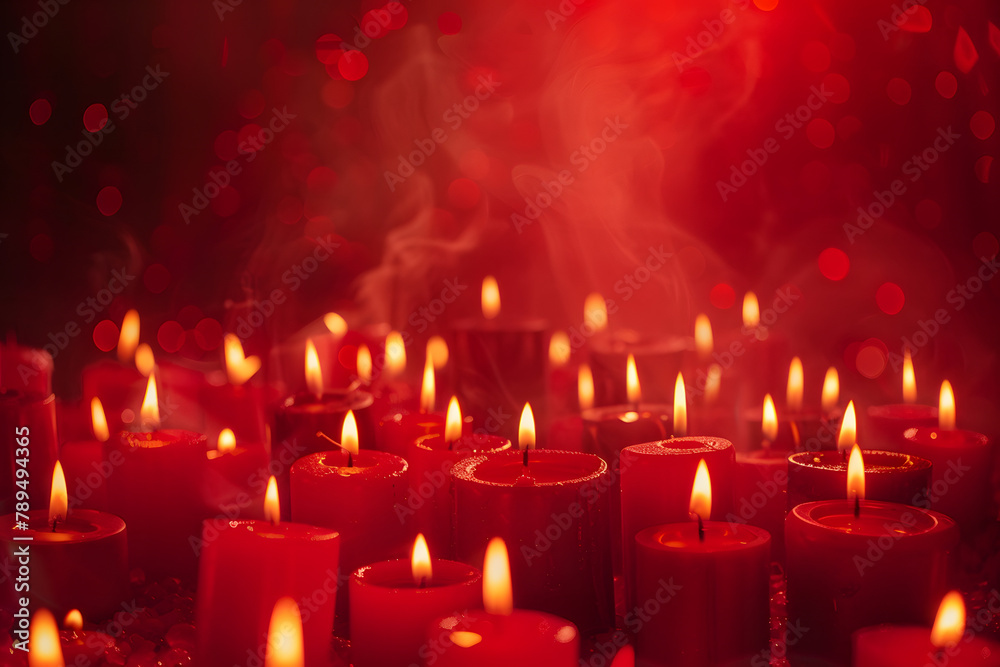 Red candles on red background.