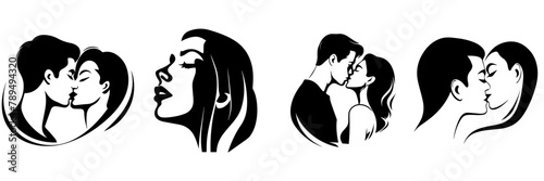 Black and white sketch of hand drawn couple kissing 