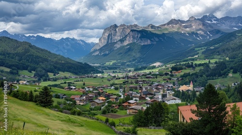 View of a small town among the mountain near Ortisei