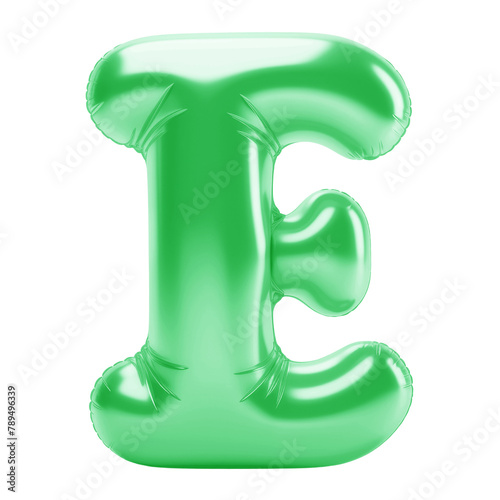 Letter E png 3D green balloon alphabet, transparent background