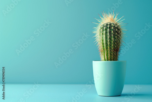 cactus in a vase on a table against green background. minimal concept of home gardening and natural lifestyle