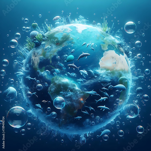 World Oceans Day 8 June Save our ocean with beautiful coral and seaweed background 3D text.