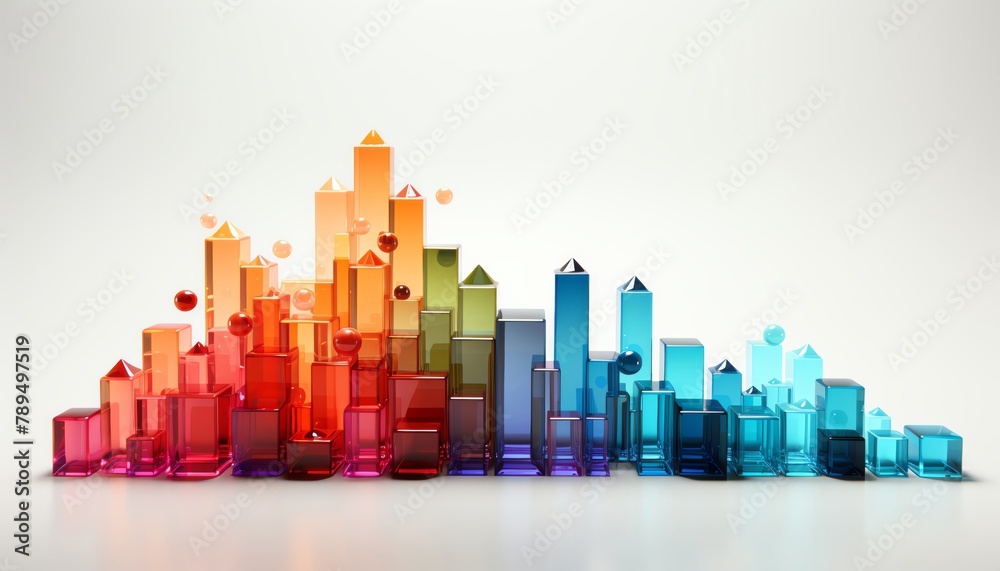3D graph showing business growth, colorful bars isolated against a white backdrop, emphasizing data visualization