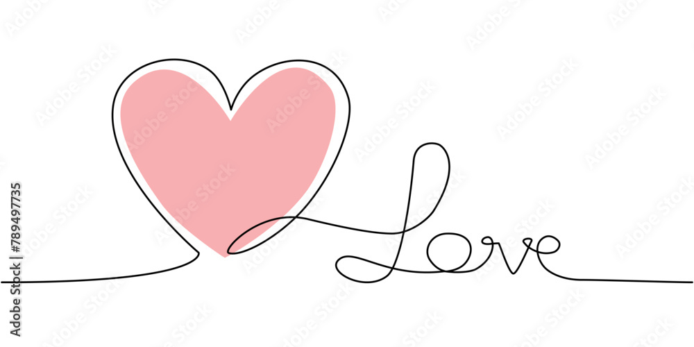 Vector one line art illustration of a love and heart. Heart in line art style for Valentines Day card Vector one line art illustration of a love and heart. Heart in line art style for Valentines Day card