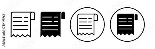 Receipt icon set. Tax payment receipt vector symbol. Order purchase invoice sign. photo
