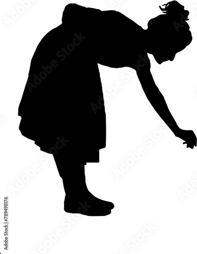 silhouette of a woman picking flowers on a transparent background