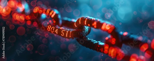 An image of a chain link with burning red numbers written on each link and a digitally blurred blue background