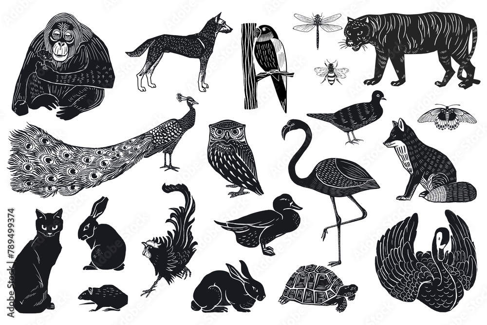 Black animals png sticker linocut stencil pattern clipart collection Black animals png sticker linocut stencil pattern clipart collection