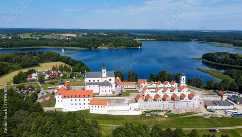 aerial pictures made with a dji mini 4 pro drone over Wigry Lake and the Post Camaldolian Monastery, Poland. photo