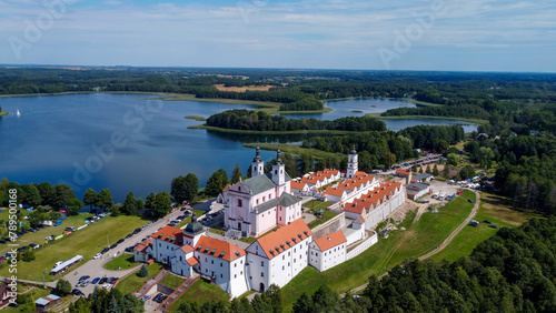 aerial pictures made with a dji mini 4 pro drone over Wigry Lake and the Post Camaldolian Monastery, Poland.