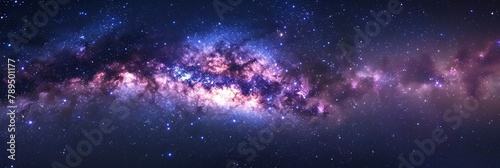 A wide panorama of the Milky Way galaxy, with stars against a dark backdrop