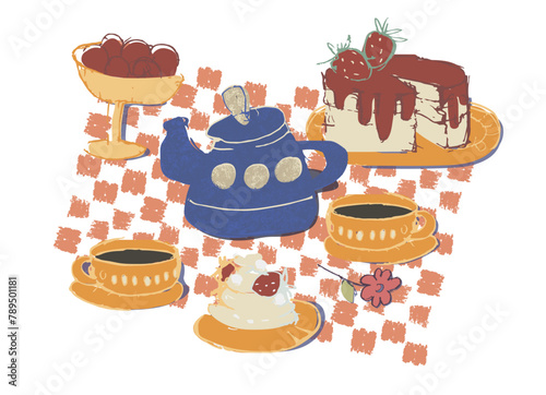 Decor printable art. Vector illustration. Design for prints, posters, cards, textile. Hand drawn potter coffee cups. Isolated background