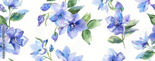 a smooth design of many blue delphiniums with stem on a white background  © MSTSANTA