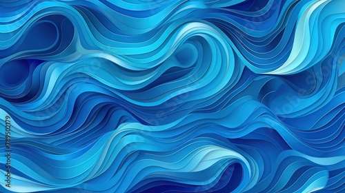 Blue waves pattern. Summer lake wave, water flow abstract vector seamless background Generative AI