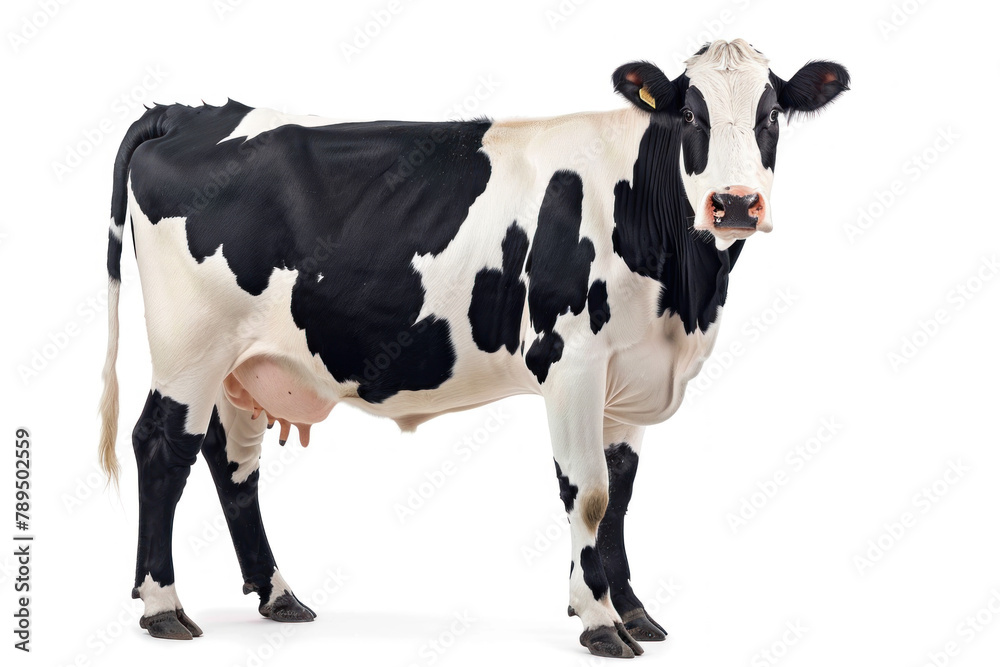 black and white cow isolated on a white background
